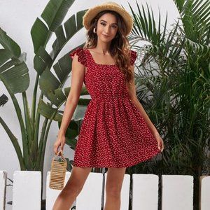 shein red heart pattern dress